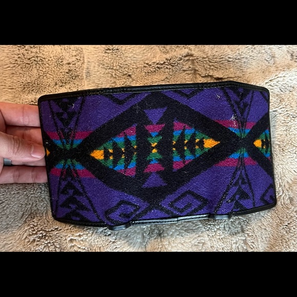 Pendleton Purple Geometric Tribal Print Tri-Fold Wool Blanket Unisex Wallet - Picture 4 of 8